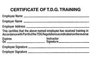 Certificate of Dangerous Goods Training Cards