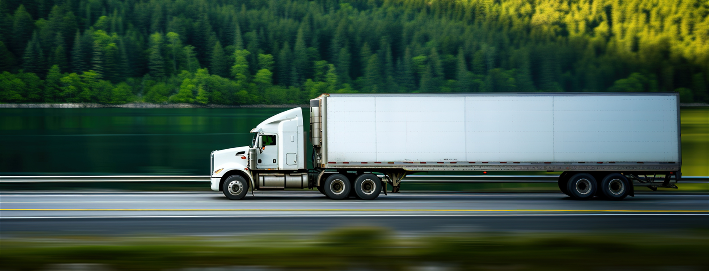 White semi truck driving fast down British Columbia highway